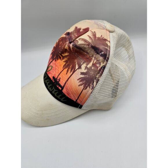Vintage Y2K Island Crew Hawaii Snapback Trucker Hat White Palm Tree Print - Picture 2 of 6